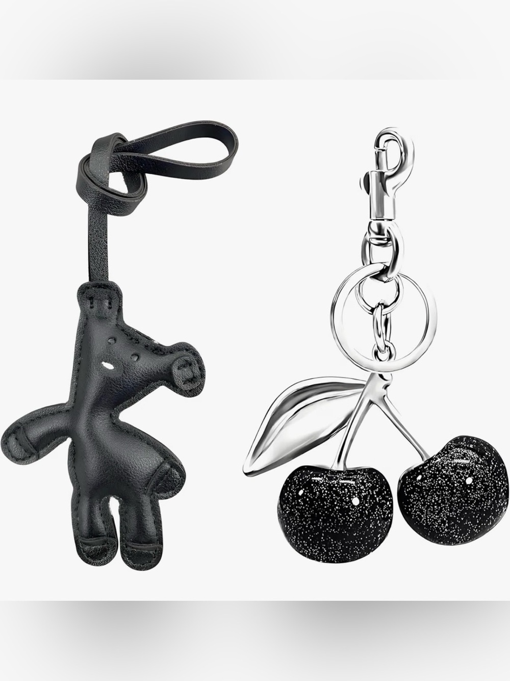 Black Leather Bear & Sparkle Cherry Keychain/bag charm